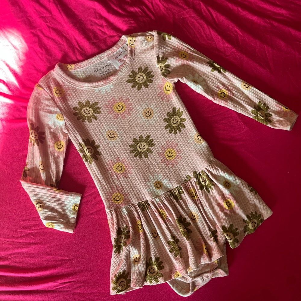 Floral Smiley Long Sleeve Baby Romper